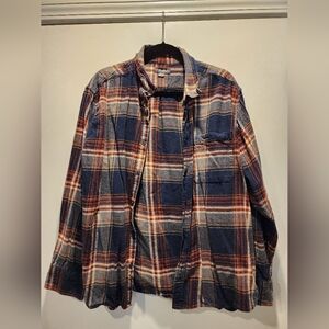 Eddie Bauer Blue and Orange Plaid Button Down Shirt